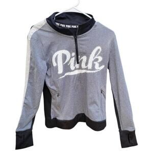 Victoria's Secret PINK Ultimate Pullover 1/4 Zip Black Gray Activewear Top Sz M